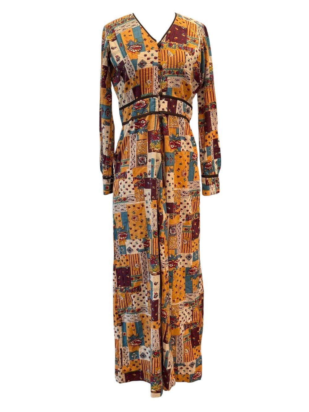 Vintage 1970s patchwork printed dress
